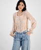 Women's Pleated Lace-Trim Floral-Print Blouse, Regular & Petites, Exclusively at Macy's