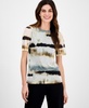 Women's Watercolor-Print Elbow-Sleeve Top