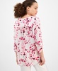Petite Floral-Print V-Neck Roll-Tab Tunic