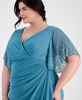 Plus Size Embellished-Sleeve Draped Chiffon Gown