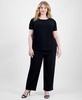 AK Plus Size Ity Short-Sleeve Gathered Tunic & Solid Pull-On Wide-Leg Pants