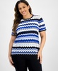 Plus Size Chevron-Knit Short-Sleeve Sweater