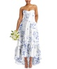 Plus Size Strapless Floral High-Low Ruffle Hem Maxi Dress with Pockets