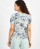 Women's Printed Crewneck Tulip-Sleeve Top