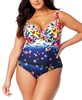 Plus Size Floral-Print Draped-Front Underwire One-Piece Swimsuit