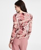 Women's Draped-Neck Swirl-Print Mesh Top, Exclusively at Macy's