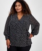 Plus Size Printed Smocked-Cuff Wrap Top