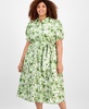 Plus Size Cotton Puff-Sleeve Cotton Dress