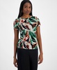 Women's Palm Print Short-Sleeve Mesh Top, Exclusively at Macy's 