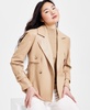 Women's Faux-Leather Belted Short Trench Jacket