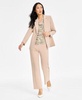 Women's Notched Collar One-Button Blazer, Printed Cowl Neck Cap-Sleeve Top & Mid Rise Pull-On Pants