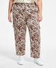 Trendy Plus Size Cheetah-Print Shine Cargo Satin Pants, Created for Macy's