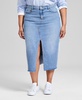 Plus Size Two-Toned Slit-Front Cut-Hem Denim Skirt, Exclusively at Macy's