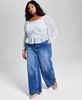 Trendy Plus Size Printed Ruffled Blouson-Sleeve Top, Exclusively at Macy's