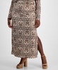 Trendy Plus Size Printed Knit Crepe Side-Slit Skirt, Exclusively at Macy's 