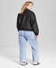 Trendy Plus Size Faux-Leather Jacket- Mock-Neck Top & Rhinestone-Embellished Jeans