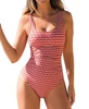 Women's Square Neck Back Hook Cutout Ruched One Piece Swimsuit