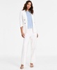 Women's Ruched-Sleeve Open-Front Linen Blazer, Printed Mesh Crewneck Top & High Rise Pull-On Linen Pants, Exclusively at Macy's
