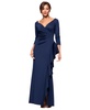 Women's V-Neck Ruffled Side-Slit Scuba Gown