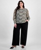 Plus Size Printed Chiffon Sheer-Sleeve Top