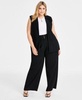 Trendy Plus Peak-Lapel Open-Front Long Vest, Sleeveless Ribbed Cut-out Top & Wide-Leg High-Rise Pants, Exclusively at Macy's