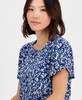Petite Gathered-Tulip Short-Sleeve Printed Top