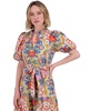 Women's Printed Cotton Ruffle-Neck Tie-Waist Dress