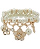 Gold-Tone Mixed Stone Flower Charm Double-Row Stretch Bracelet