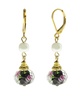 Gold-Tone Imitation Pearl and Black Floral Drop Bead Earrings