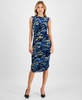 Women's Floral-Print Mesh Ruched Sheath Dress, Exclusively at Macy's