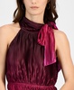 Women's Pleated Bow-Neck Midi Dress