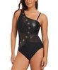 Women's Faux-Leather One-Shoulder One-Piece Swimsuit