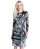 Petite Printed Side-Ruched Sheer-Sleeve Mesh Dress