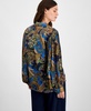 Women's Printed Satin Button Pleated-Sleeve Blouse