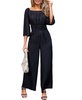 Women's Black Square Neck Straight Leg Jumpsuit