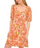 Women's Printed Square Neck Puff Sleeve Knit Dress