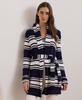 Women's Striped Belted Cotton-Blend Cardigan