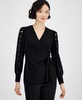 Women's Faux-Wrap Blouson-Sleeve Blouse 