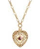 Gold-Tone Pink Flower Heart Mirror Pendant Necklace