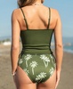 Women's Rib Ruched Drawstring High Waist Tankini Set
