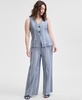 Women's Striped Sleeveless Double-Button Vest, Regular & Petites, Exclusively at Macy's