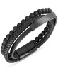 Men's Onyx & Lava Bead Triple Row Braided Leather Bracelet in Black Ion-Plated Stainless Steel (Also in Onyx/Sodalite)