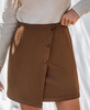 Women's Light Brown Asymmetrical Button Mini Skirt