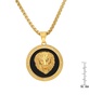 Men's 18k Gold Plated Stainless Steel, Black Enamel and Simulated Diamonds Lion Head Round Pendant