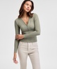 Women's Ribbed Henley-Neck Long-Sleeve Top, Created for Macy's