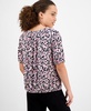 Petite Elbow-Sleeve Keyhole-Cutout Floral-Print Top