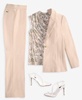Women's Notched Collar One-Button Blazer, Printed Cowl Neck Cap-Sleeve Top & Mid Rise Pull-On Pants