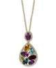 EFFY® Multi-Gemstone (3-3/4 ct. t.w.) & Diamond (1/4 ct. t.w.) Pear Halo 18" Pendant Necklace in 14k Gold