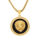 Men's 18k Gold Plated Stainless Steel, Black Enamel and Simulated Diamonds Lion Head Round Pendant