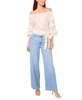 Women's Printed Linen-Blend Off-The-Shoulder Bubble-Sleeve Top